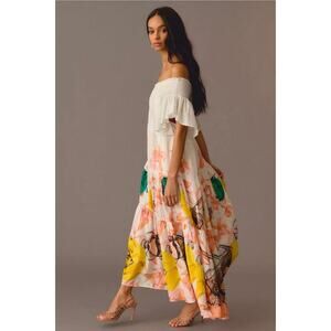 Maeve Tiered Off-The-Shoulder Fish Dress. Size SP. Ret $198. 100% Cotton